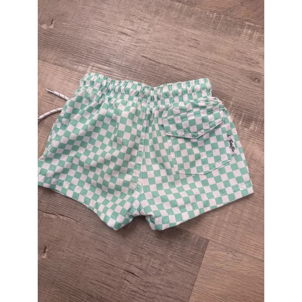 Binky Bro Mint Green Checkerboard Swimmies Swim Trunks — Size 2-3 Years